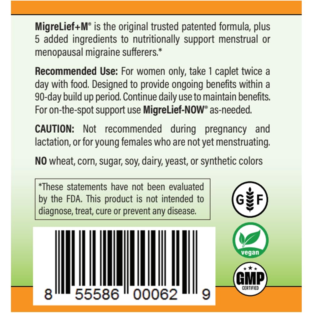 MigreLief+M – Advanced Nutritional Support Supplement for Women’s Neurological Health and Head Comfort – 60 Caplets (1-Month Supply) MigreLief Au supplements