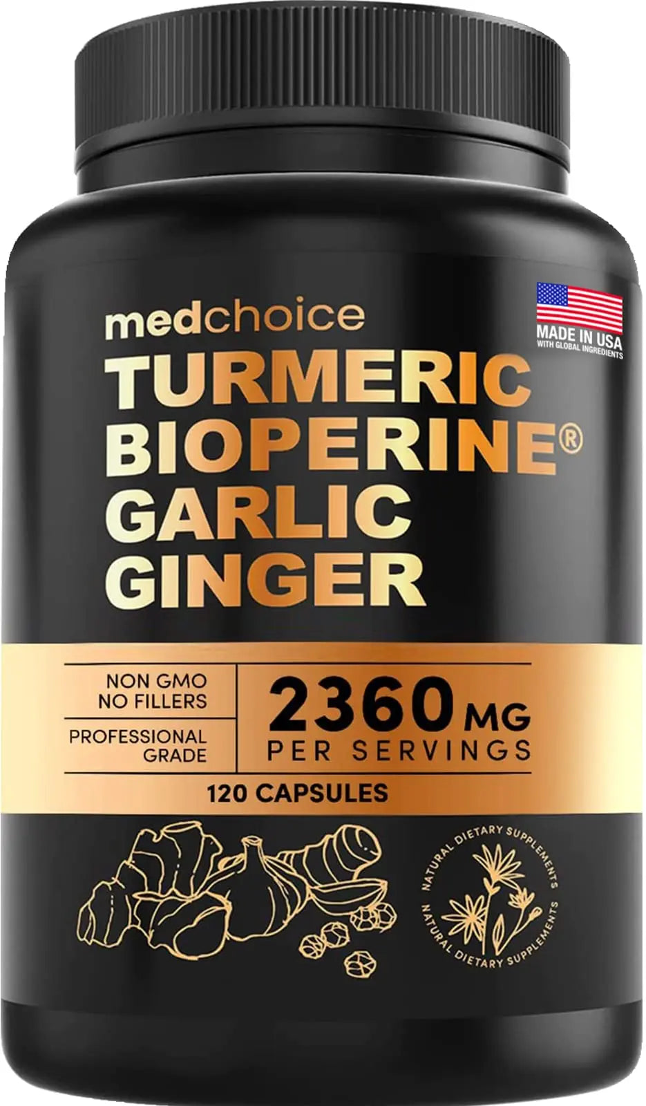 4-in-1 Supplement with Turmeric, Garlic, Ginger Root, and Black Pepper - 120 Capsules MEDCHOICE Au supplements