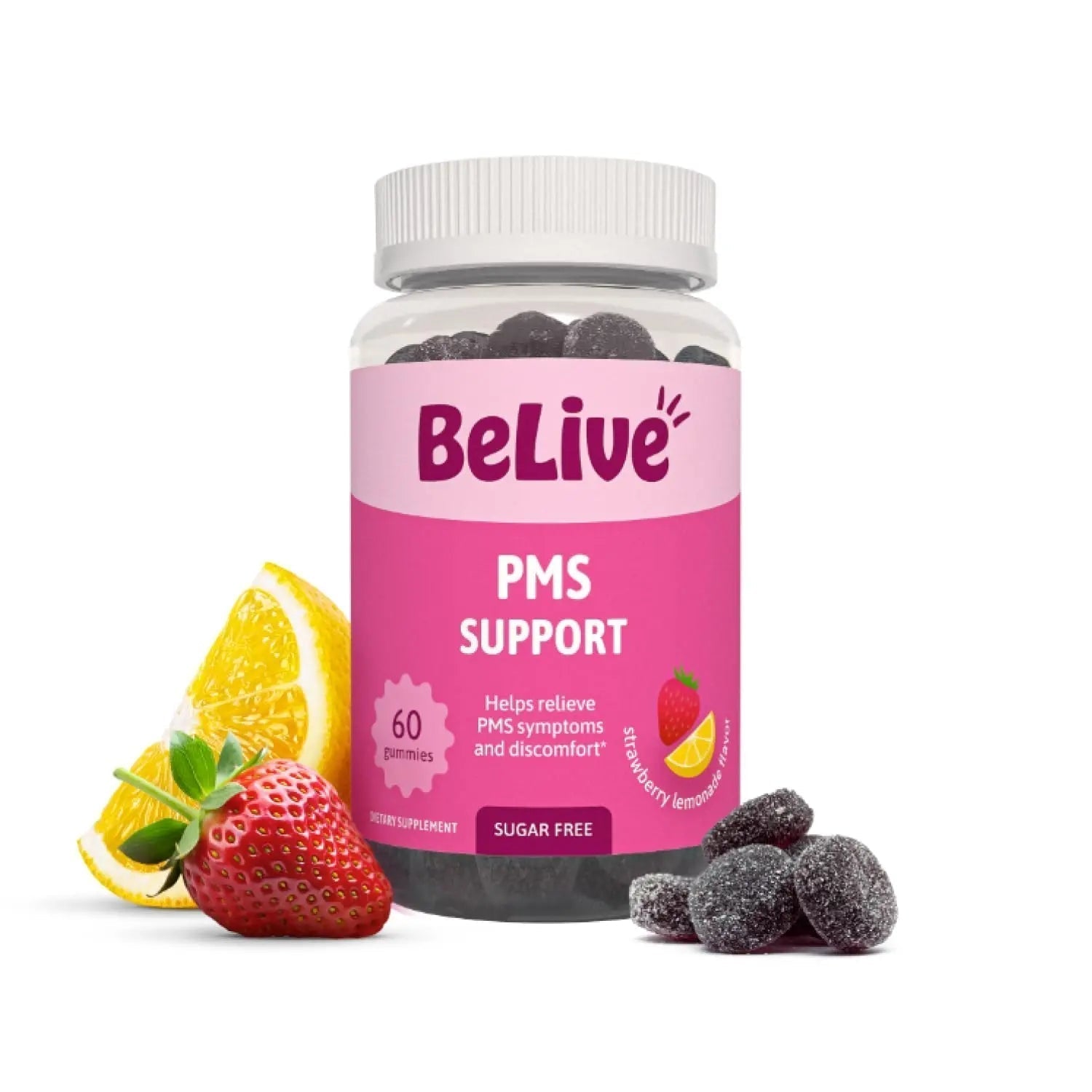 BeLive PMS Support Gummies Supplement – Helps Relieve PMS Symptoms – Hormonal Balance Mood Swings & Cramps Relief, Bloating Support – with Chaste Tree Extract - Strawberry Lemonade Flavor – 60 Count BeLive Au supplements