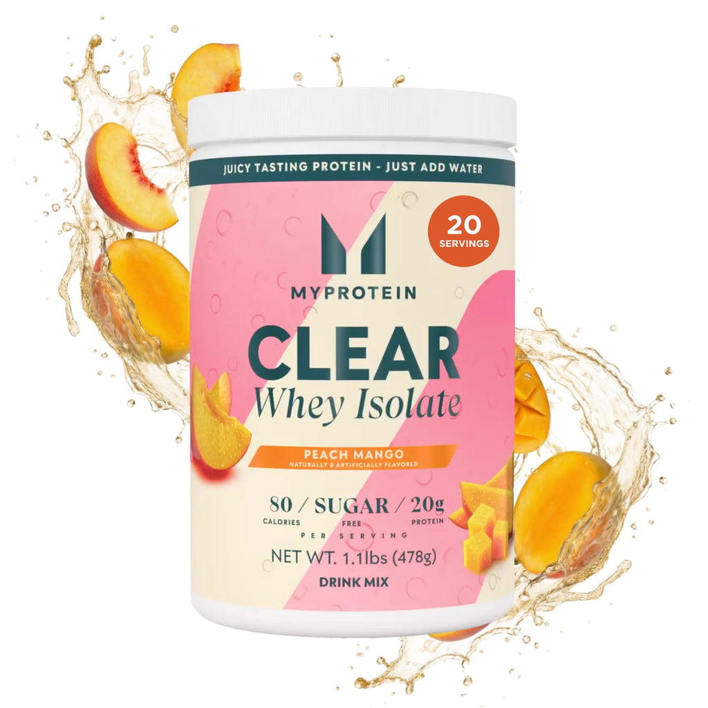 Myprotein Clear Whey Isolate Protein Powder, 1.1 Lb (20 Servings) Peach Mango, 20g Protein per Serving, Naturally Flavored Drink Mix
