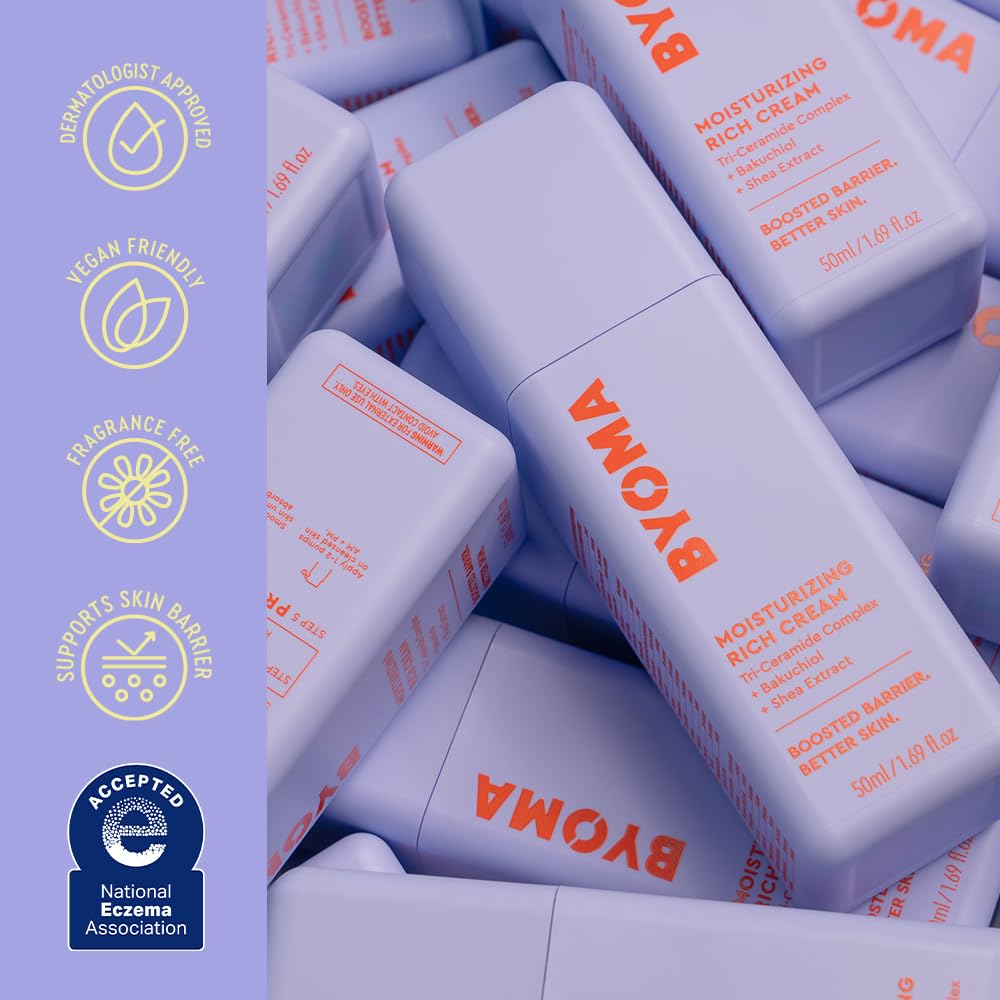 BYOMA Moisturizing Rich Cream - Barrier Repair Cream Face Lotion with Bakuchiol & Shea Extract - Ceramide Face Moisturizer for Dry Skin