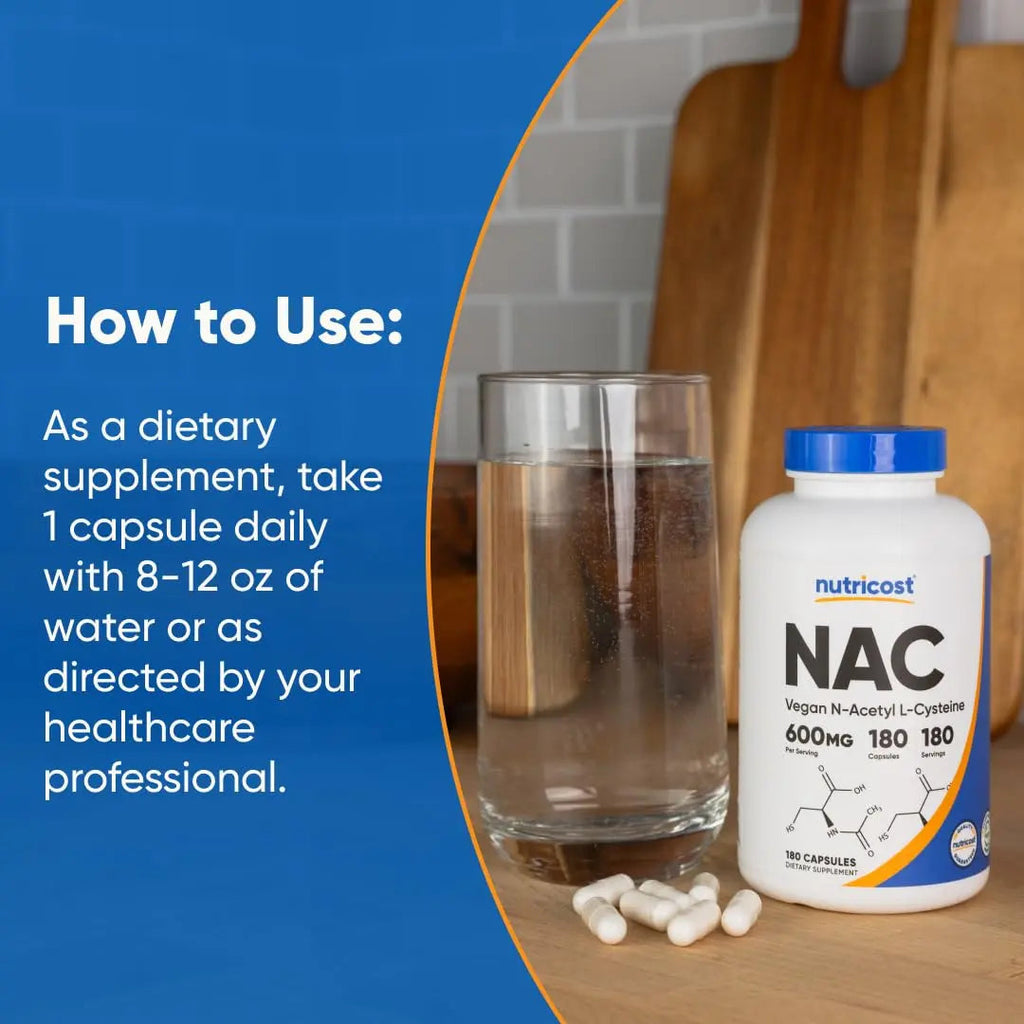 Nutricost N-Acetyl L-Cysteine (NAC) 600mg, 180 Capsules - Non-GMO, Gluten Free Nutricost Au supplements