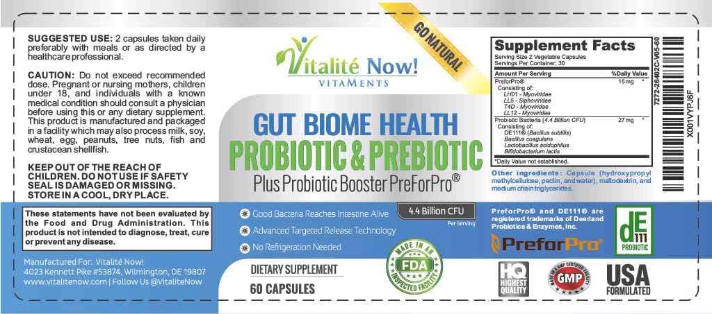 Premium Probiotic plus Ultimate Prebiotic - Gut Biome Builder & Restoration - 4.4 Bn CFU - Best for Women & Men - Bacteria Reaches Intestine within Hours