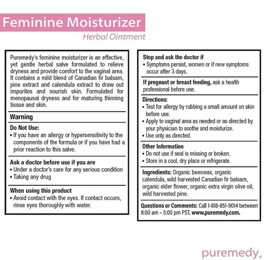 Puremedy Feminine Moisturizer for Women All Natural & Organic Unscented Moisturizing Herbal Salve Puremedy Au supplements
