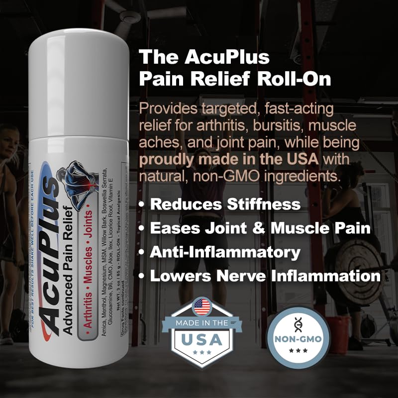 AcuPlus - Pain Relief Roll On - Topical Anti Inflammatory to Soothe Muscles & Joints - Arthritis Pain Reliever, Bursitis, Tendonitis Cream - TSA Compliant, Convenient Roll On - 3 fl. oz. (Pack of 1) AcuPlus Au supplements