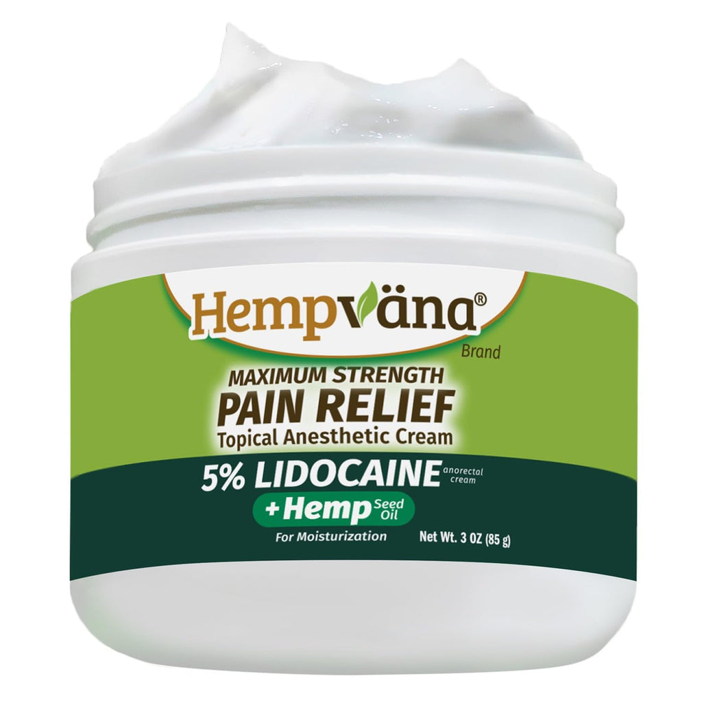 Hempvana 5% Lidocaine Relief Cream, Maximum Strength, AS-SEEN-ON-TV, Strong Cream, Numbs Irritated Nerves for Fast Anorectal Relief, Non-Greasy, Targeted Long-Lasting Relief. Enriched with Hemp, 3 Oz Hempvana Au supplements