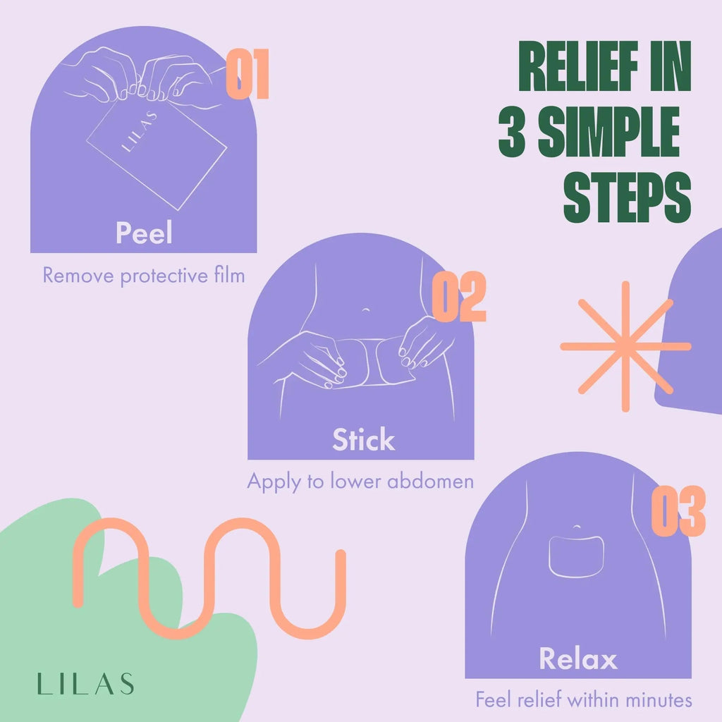 LILAS Period Cramps Pain Relief Patch, 5 Pack | Instant Relief for Menstrual Cramp, PMS, Endometriosis & PCOS | 12-Hour Comfort | Natural & Vegan Topical Patches | Trusted Formula & Upgraded Design LILAS Au supplements