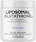 Codeage Liposomal Glutathione Powder - 1,000 mg Vegan Reduced L-Glutathione per Serving, Liposomal Delivery - 2-Month Supply - Unflavored - Phospholipid - Non-GMO Gluten-Free - 2.22 Oz Codeage Au supplements