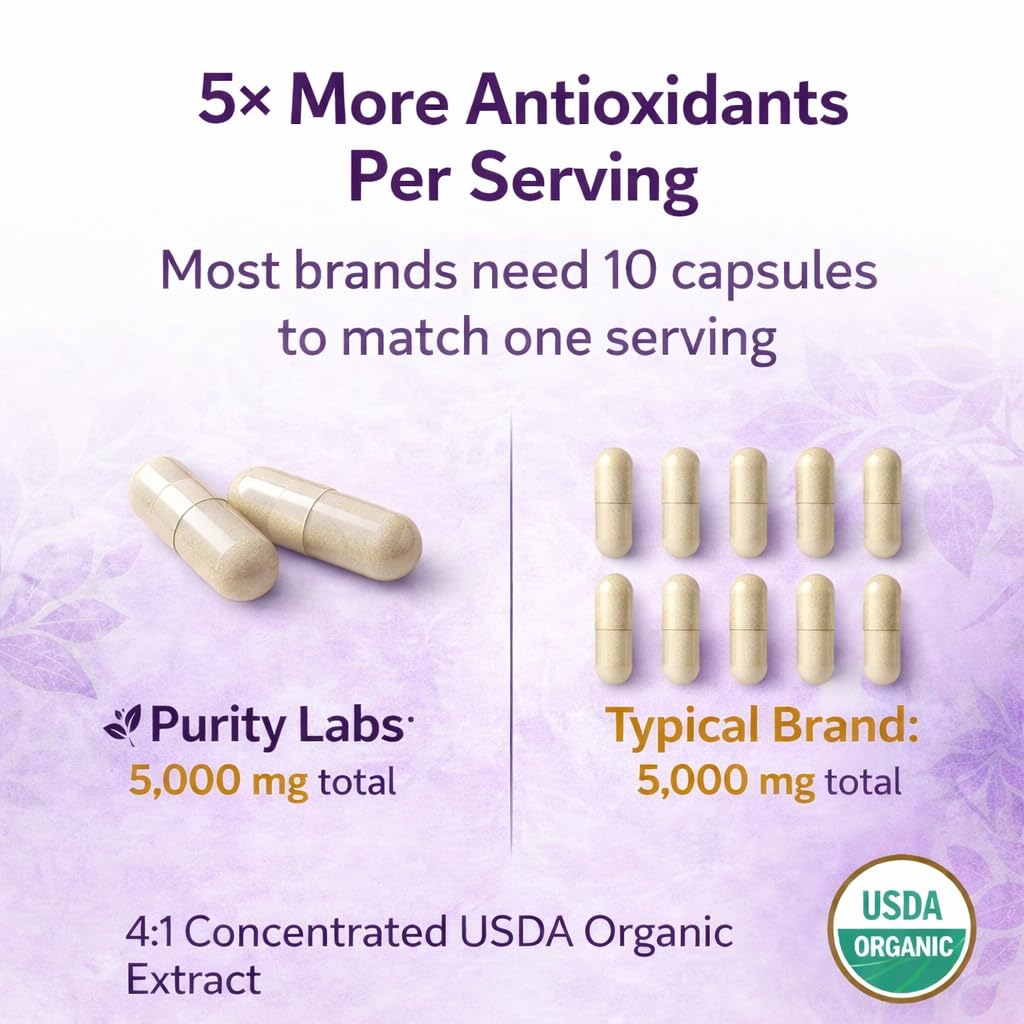 Purity Labs Trans-Resveratrol Supplement 5,000 mg Equivalent per Serving with Quercetin, USDA Organic High Potency Antioxidant,