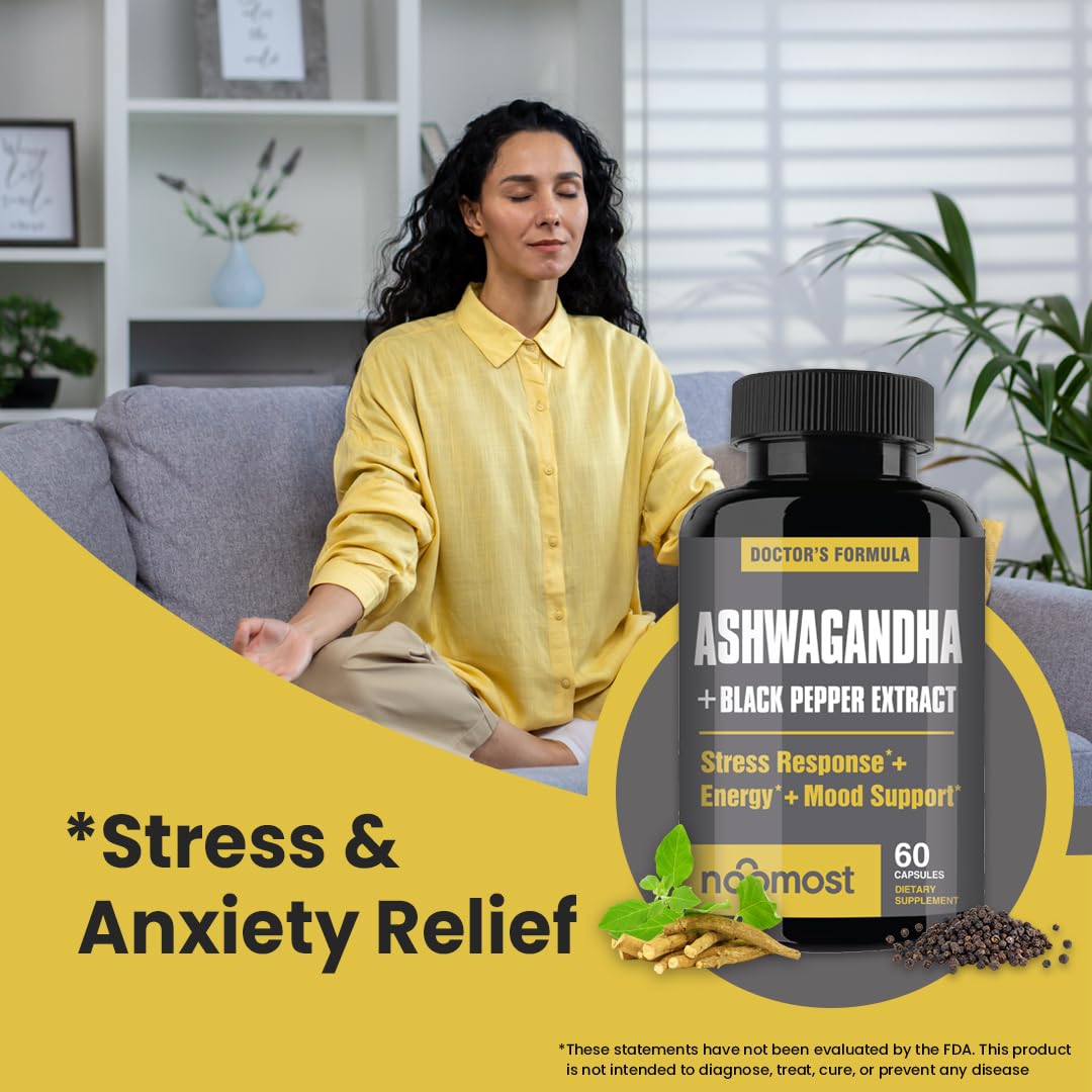 NooMost Organic Ashwagandha 400mg Capsules w/Black Pepper Extract as Vegan Ashwagandha Supplements for Anti Stress Relief, Natural Mood Support, Energy & Focus-60 Capsules NooMost Au supplements