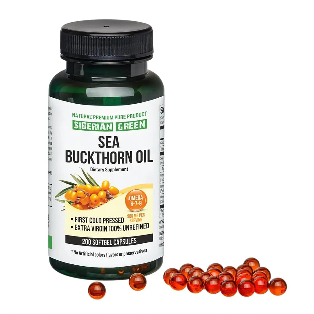 Siberian Sea Buckthorn Oil Capsules 200 Softgels | from Wild-harvested Siberian Sea Siberian Green Au supplements