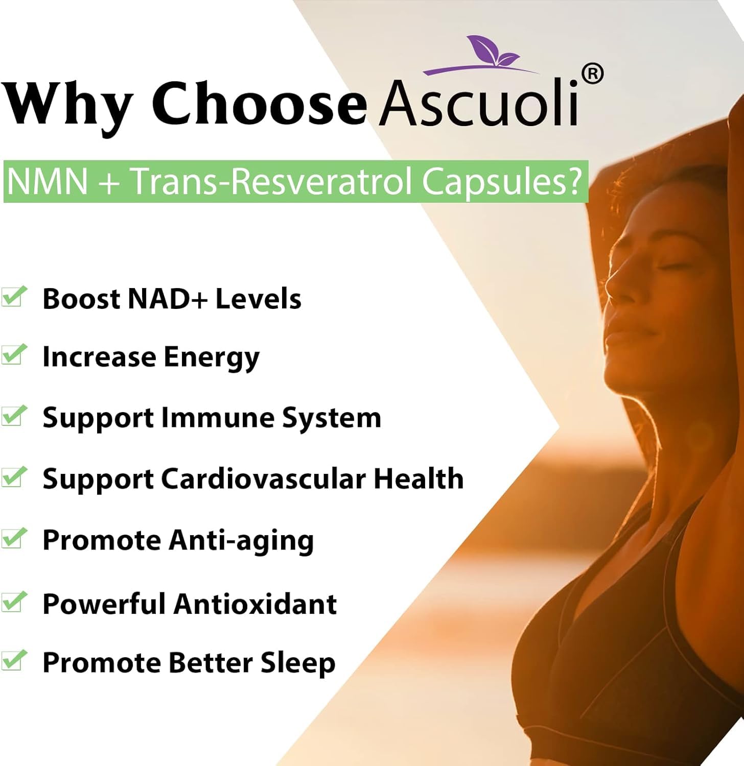 Sublingual NMN 500mg + Trans-Resveratrol 400mg, 3-in-1 Advanced Formula 99% Pure NMN Resveratrol Supplement for Boost* NAD, Cell, Immune, Energy & Muscle, Anti-Aging, 120 Lozenges, 120-Day Supply Ascuoli Au supplements