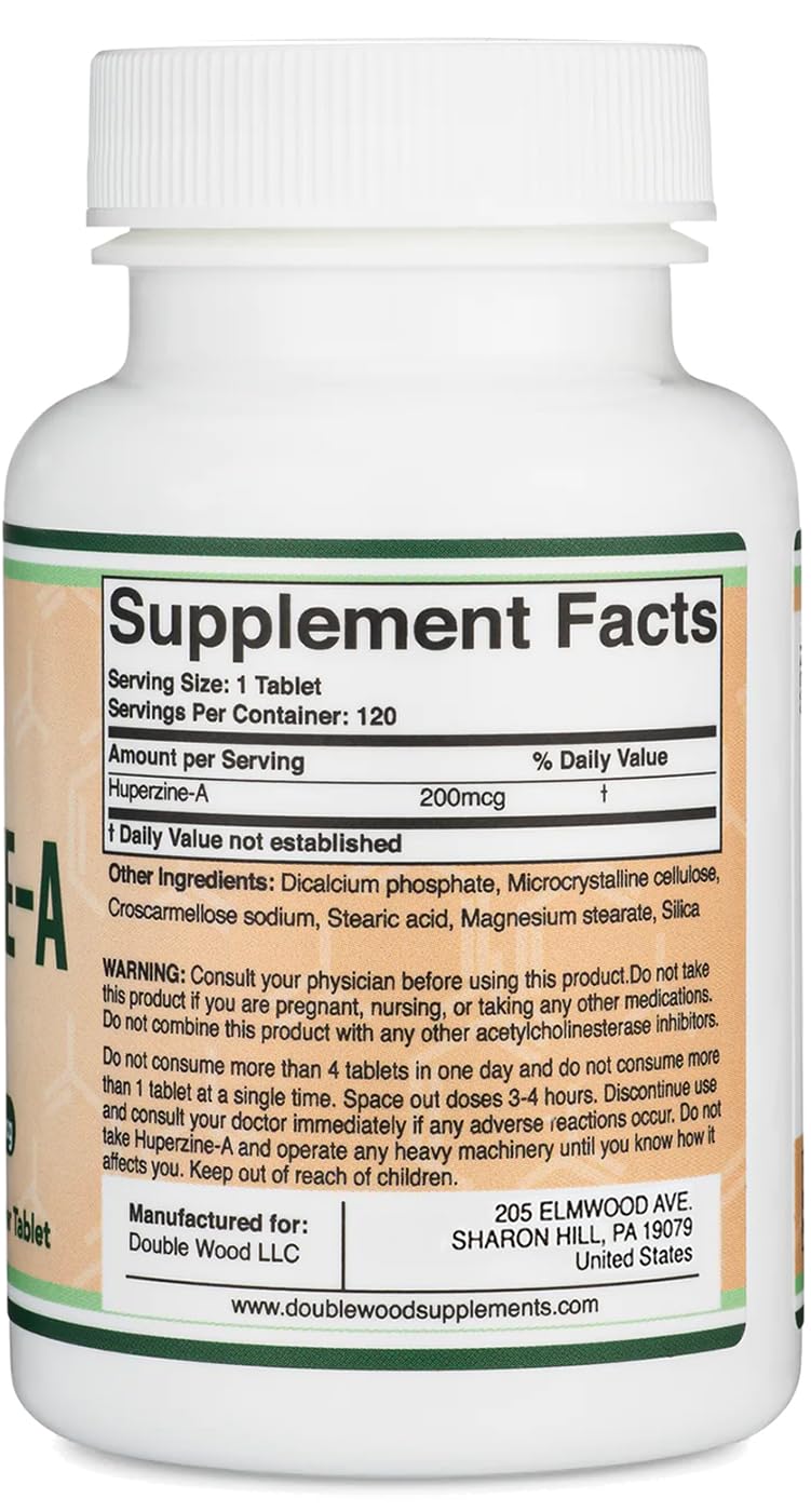 Huperzine A 200mcg (Third Party Tested) 120 Tablets, Brain Supplement to Promote Acetylcholine (Acetylcholinesterase Inhibitor) - Supports Memory and Focus by Double Wood Double Wood Supplements Au supplements