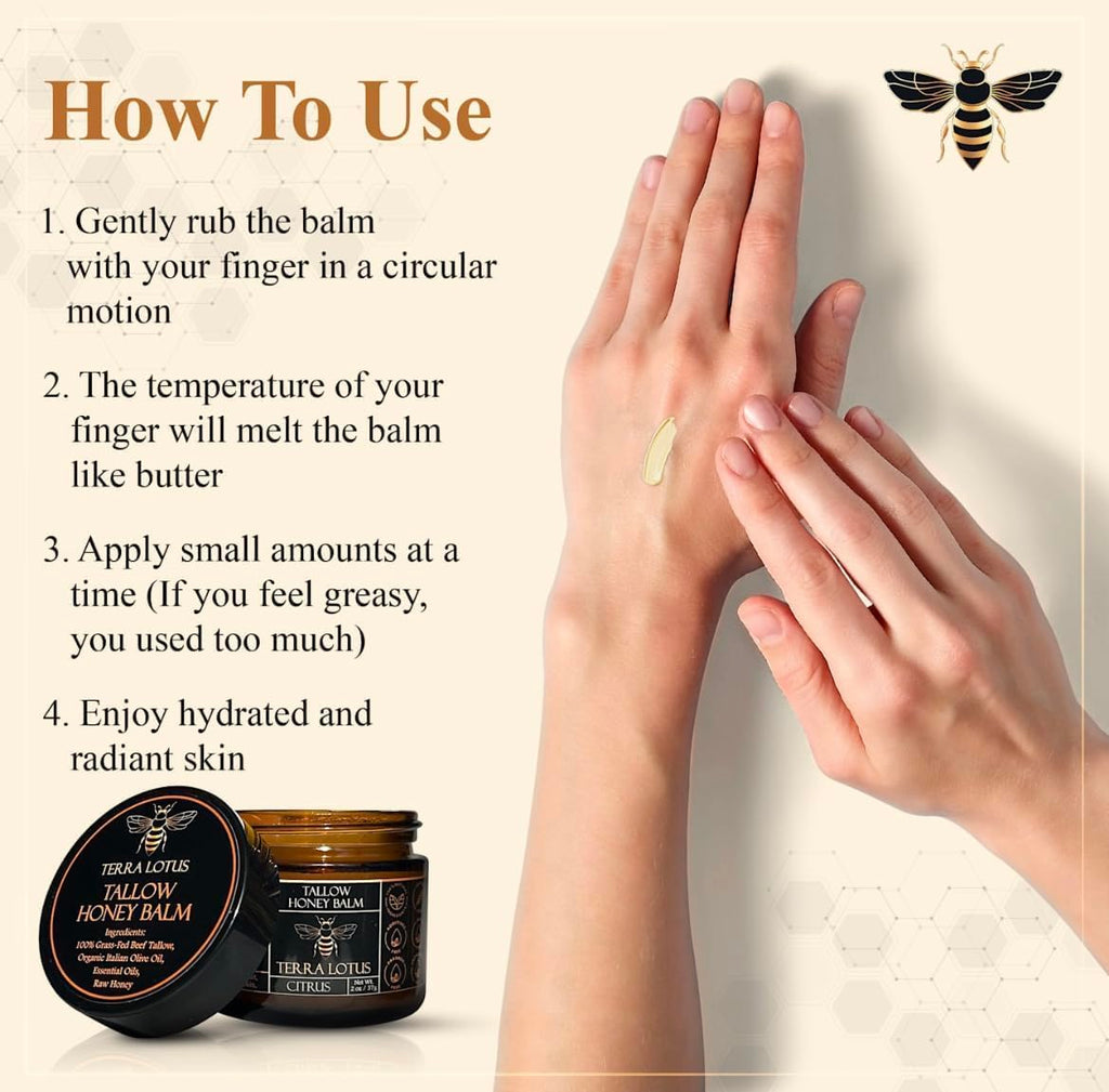 Terra Lotus - Organic Grass-Fed Beef Tallow Balm with Raw Honey - Moisturizing Cream