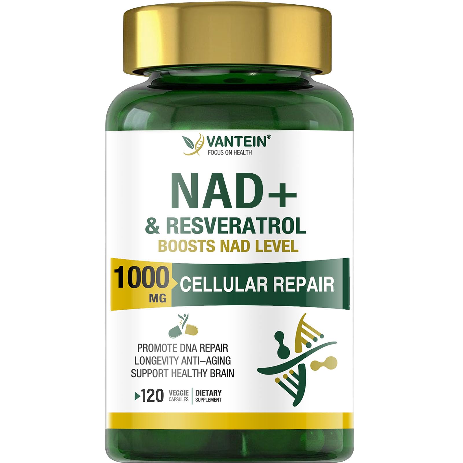 TEATTY NAD+ & Resveratrol Supplement - NMN Alternative with 120 Capsules, Anti-Aging Cellular Support, Energy & Longevity Booster, DNA Repair Formula TEATTY Au supplements