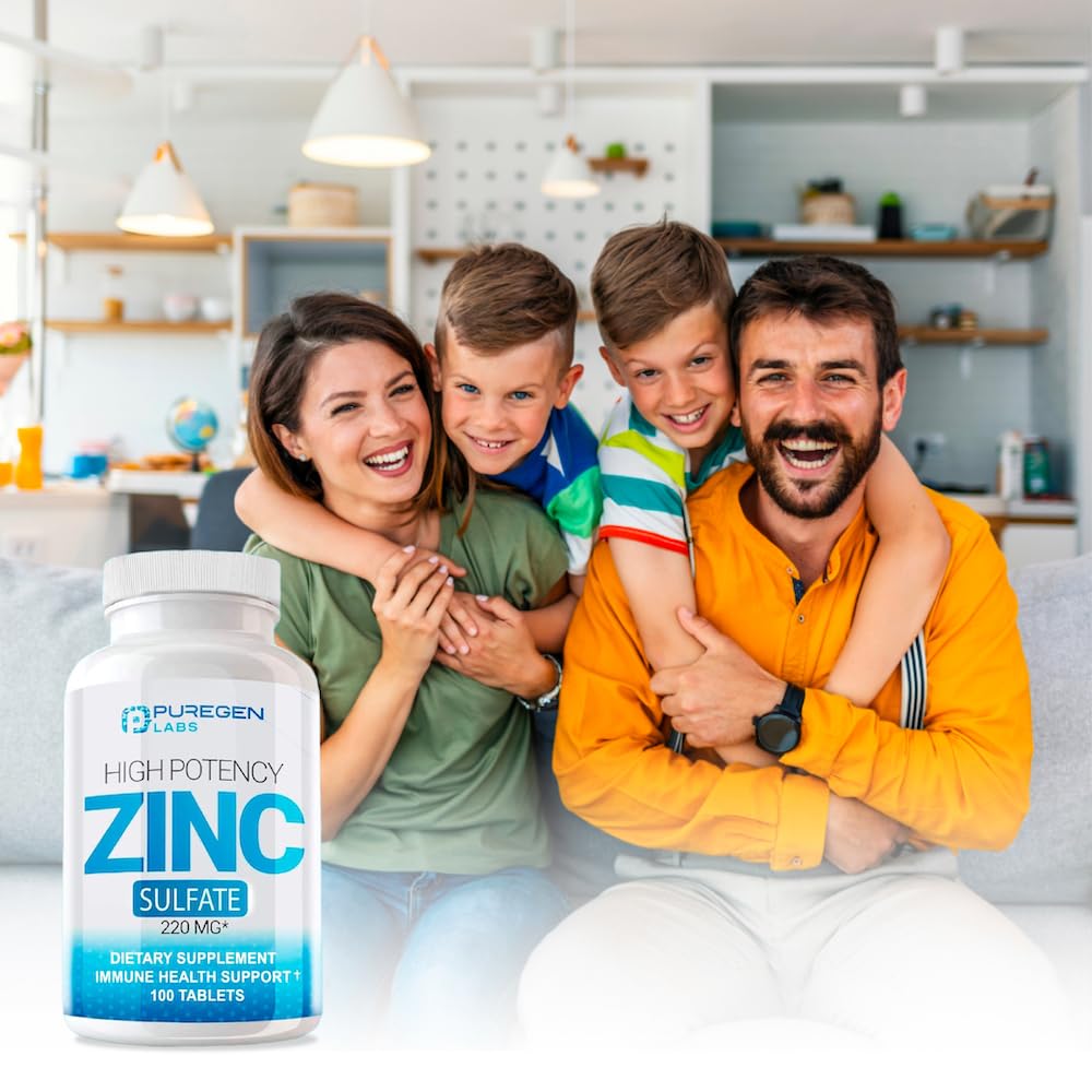 Zinc 220mg [High Potency] Supplement – Zinc Sulfate for Immune Support System 100 Tablets