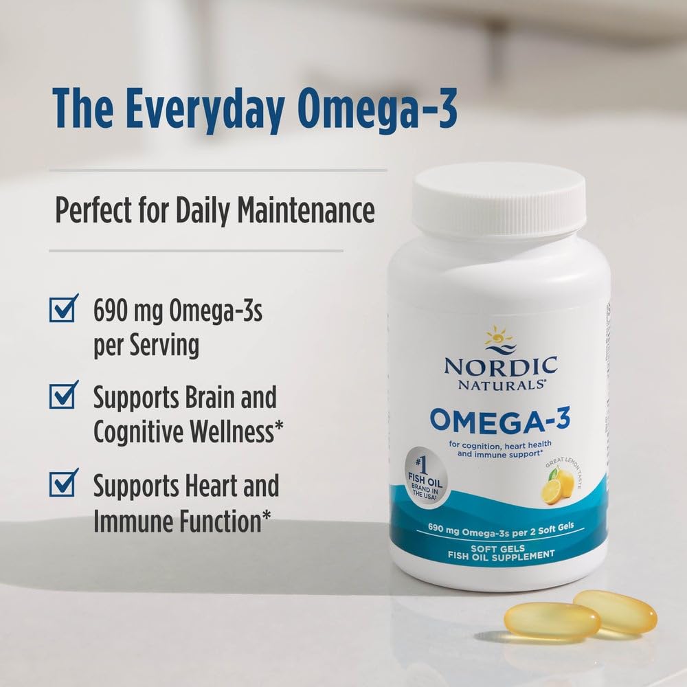 Nordic Naturals Omega-3, Lemon Flavor - 90 Soft Gels - 690 mg Omega-3 - Fish Oil - EPA & DHA - Immune Support, Brain & Heart Health, Optimal Wellness - Non-GMO - 45 Servings Nordic Naturals Au supplements