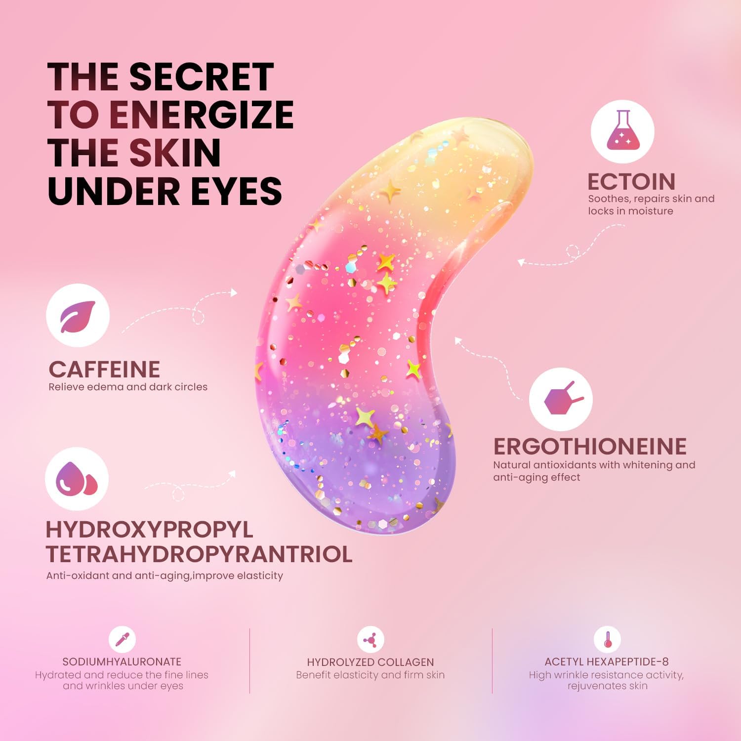 AILEORY Under Eye Patches (24 Pairs) - Tri-color Glitter Eye Gel Pads for Dark Circles, Puffy Eyes, Under eye Bags, Wrinkles