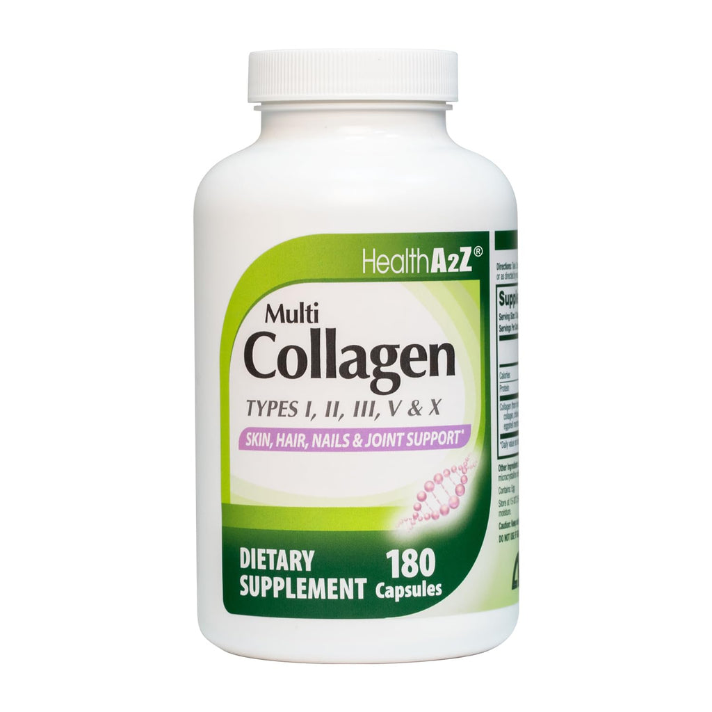 HealthA2Z Multi Collagen pills 1735mg -180 collagen capsules (60 servings) - Types I, II, III, V & X for Healthy Skin, Hair, Nails & Joint Support