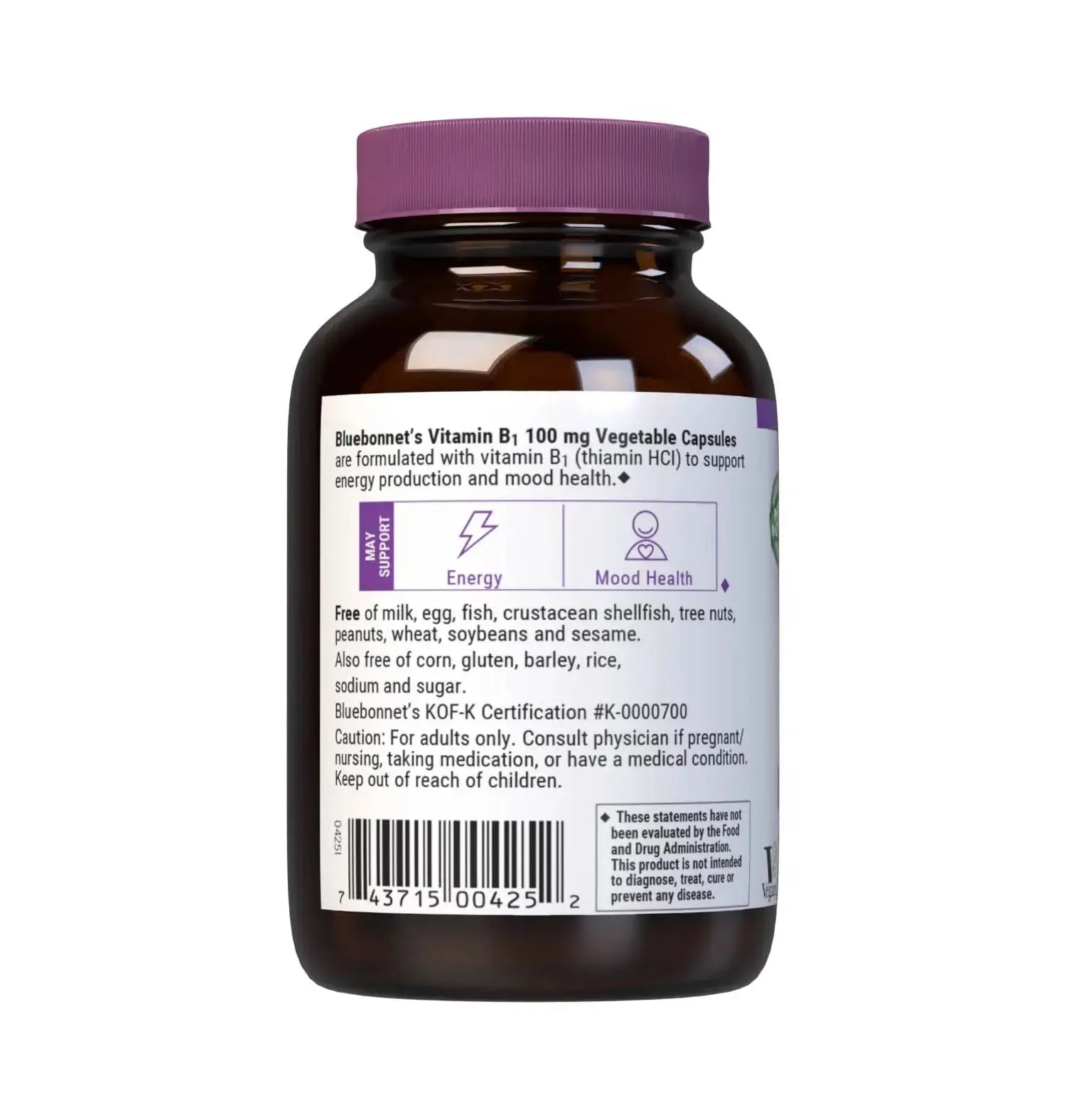 Bluebonnet Vitamin B1 100 mg - Mood Support & Energy Vitamins for Women & Men* - Thiamin HCl - Non-GMO, Vegan, Kosher BlueBonnet Au supplements