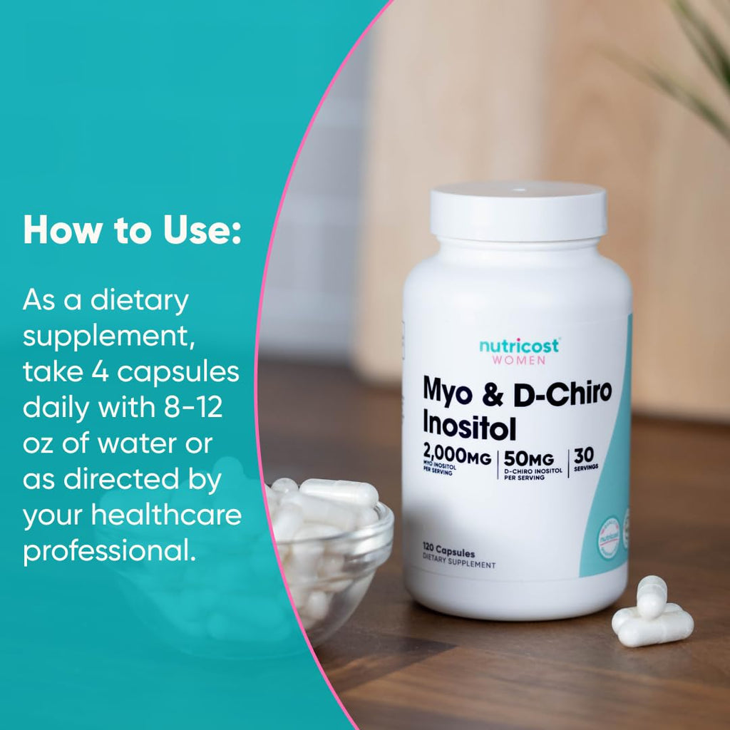 Nutricost Myo Inositol & D-Chiro Inositol for Women 2000mg, 120 Capsules, 2000mg Myo & 50mg D-Chiro Per Serving, 30 Servings