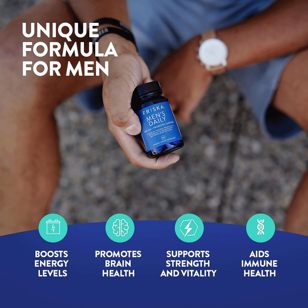 Friska Daily Digestive Enzymes with Probiotics for Men - Helps Break Down Protein, Fat & Carbs, Reduces Bloating & Gas, with Vitamins B6 & B12, 30 Capsules FR!SKA Au supplements