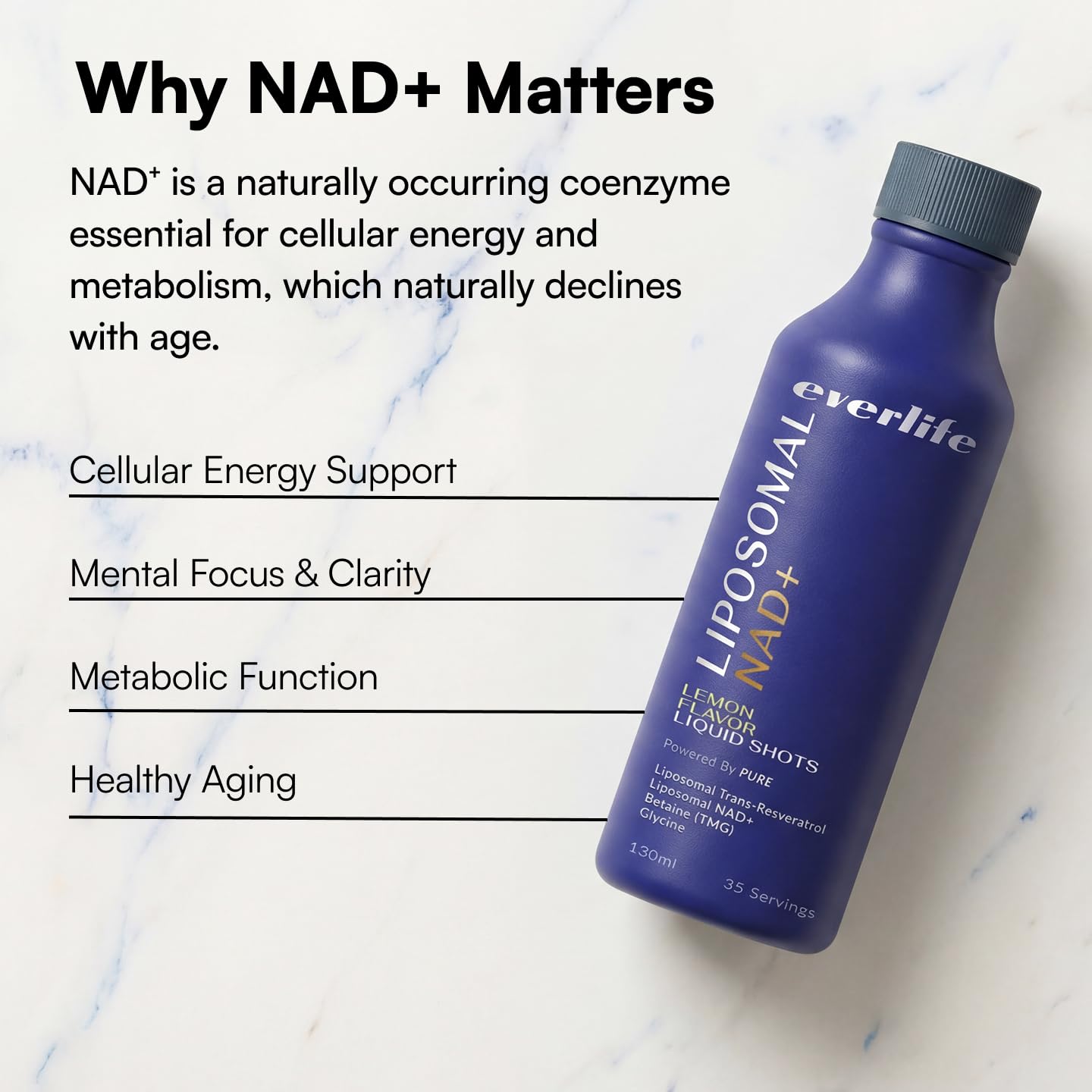 Everlife Liposomal NAD+ Liquid Supplement – 150mg Shot with Liposomal Trans-Resveratrol, TMG & Glycine – Boosts Energy, Cellular Repair, Healthy Aging & Longevity – NMNH Alternative – 30 Servings Everlife Au supplements