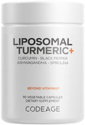 Codeage Organic Turmeric Supplement - 95% Curcumin Extract Pills - Liposomal Fermented Botanical Blend Black Pepper, Ashwagandha, Ginger, Stephania, Boswelia,