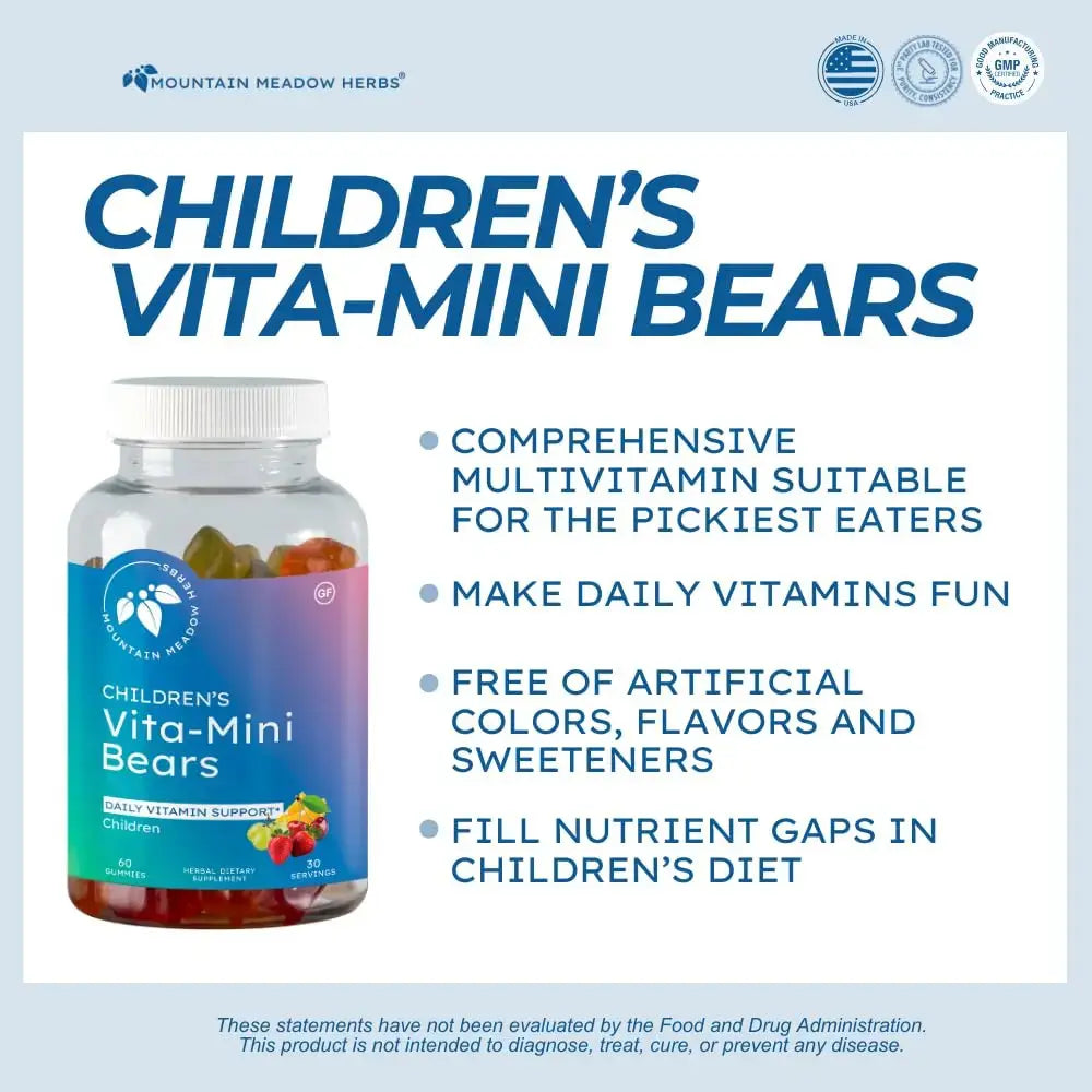 Mountain Meadow Herbs Vita-Mini Bears for Children | Multivitamin with Biotin, Folic & Pantothenic Acid, Iodin, Zinc | Mountain Meadow Herbs Au supplements