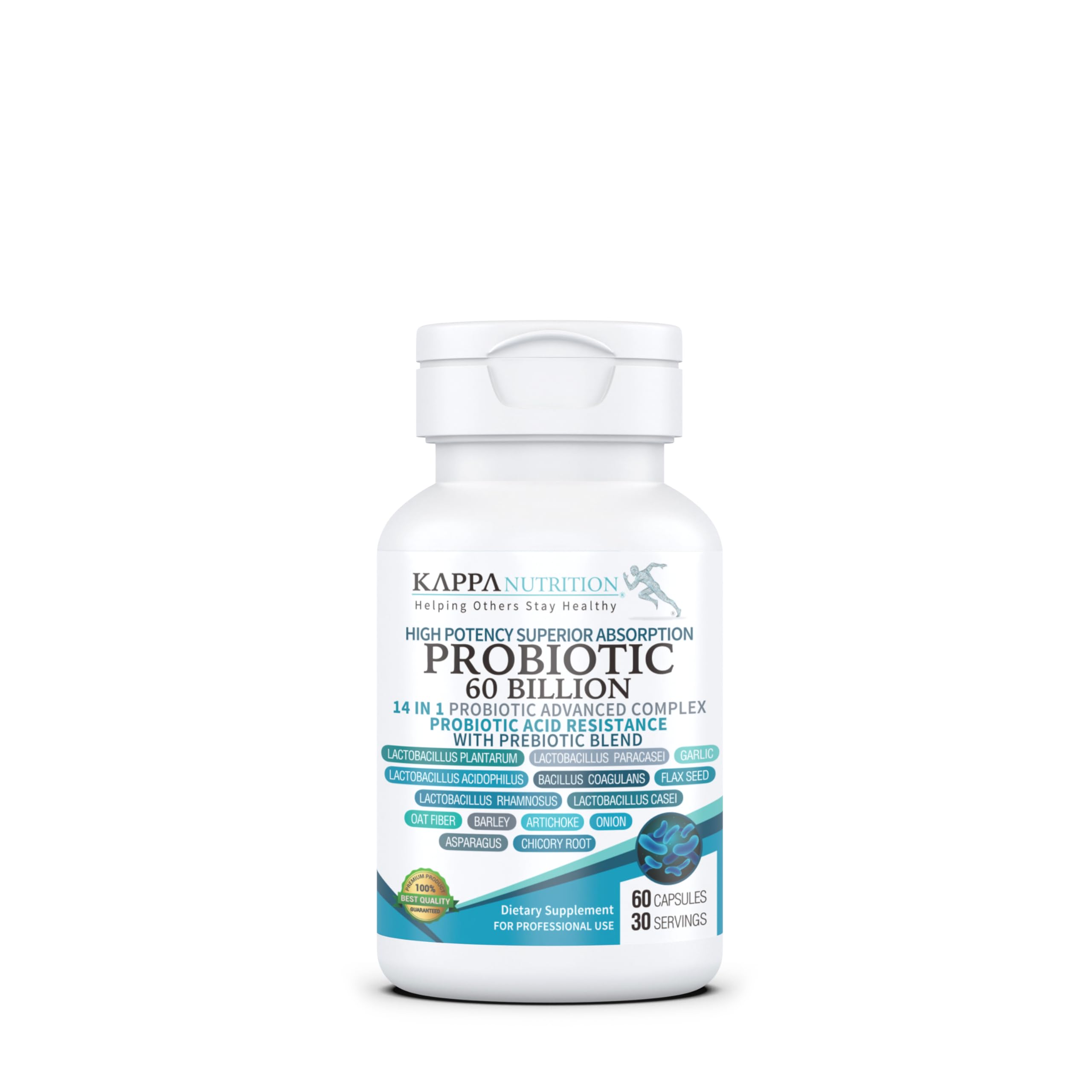 KAPPA NUTRITION Probiotic 60 Billion CFU 14 in 1 Formula with Prebiotics & Acidophilus for Women, Men & Adults, Shelf Stable, Acid Resistant