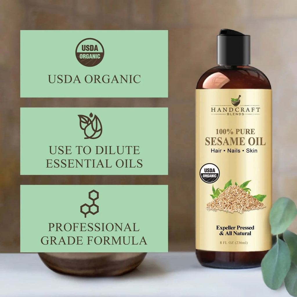Handcraft Blends Organic Sesame Oil for Skin and Hair 8 oz - 100% Pure and Natural - Premium Handcraft Blends Au supplements