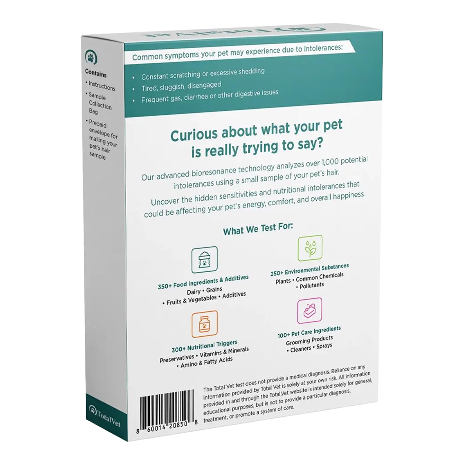 TotalVet Dog Allergy +1000 Food & Nutritional Sensitivity Test, Pet Intolerance Kit at Home — Advanced Complement to DNA Tests for Complete Pet Wellness TotalVet Au supplements
