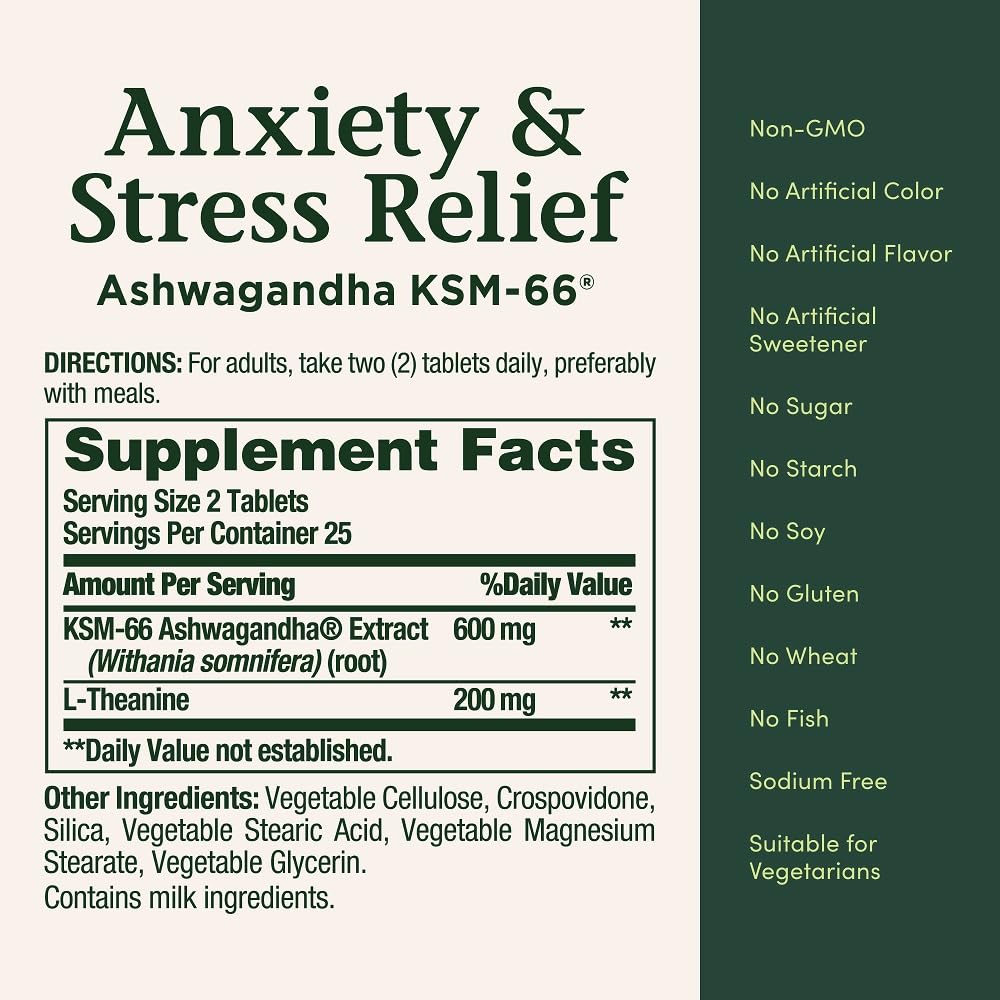 Nature's Bounty Stress Relief Ashwagandha KSM 66 Tablets, Mood Support, 50 Count Nature's Bounty Au supplements