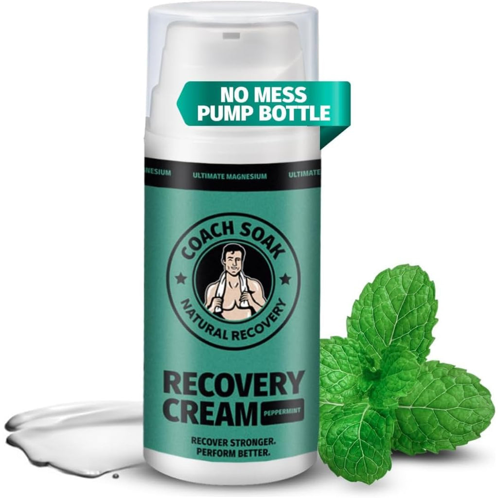 Coach Soak Magnesium Cream with MSM in Pump Bottle - Natural Recovery Cream with Magnesium Chloride & Menthol - Fast-Absorbing for Muscles & Joints, Cooling Menthol, 3.4oz Coach Soak Au supplements