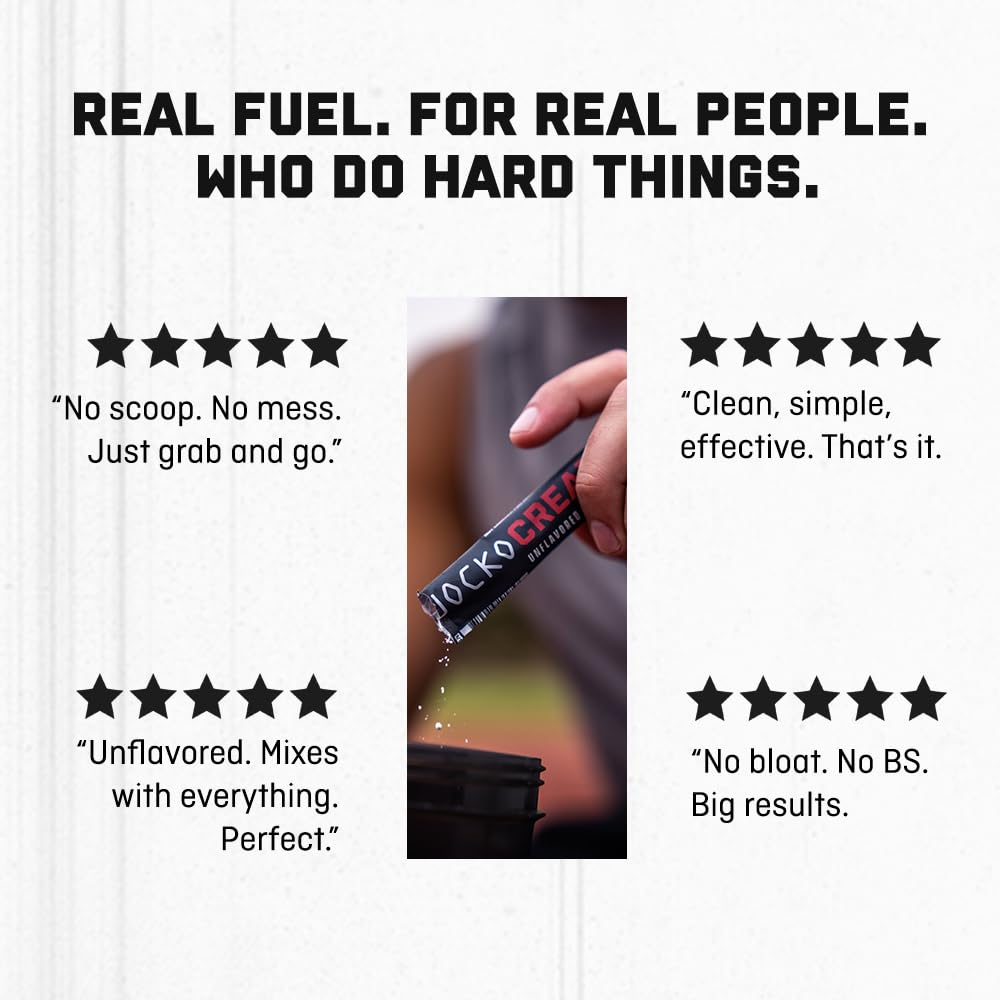 Jocko Fuel Creatine Monohydrate Stick Packs - Pure Micronized Travel Size Powders for Men & Women, Supports Muscle Growth, Strength, Recovery & Cognition,