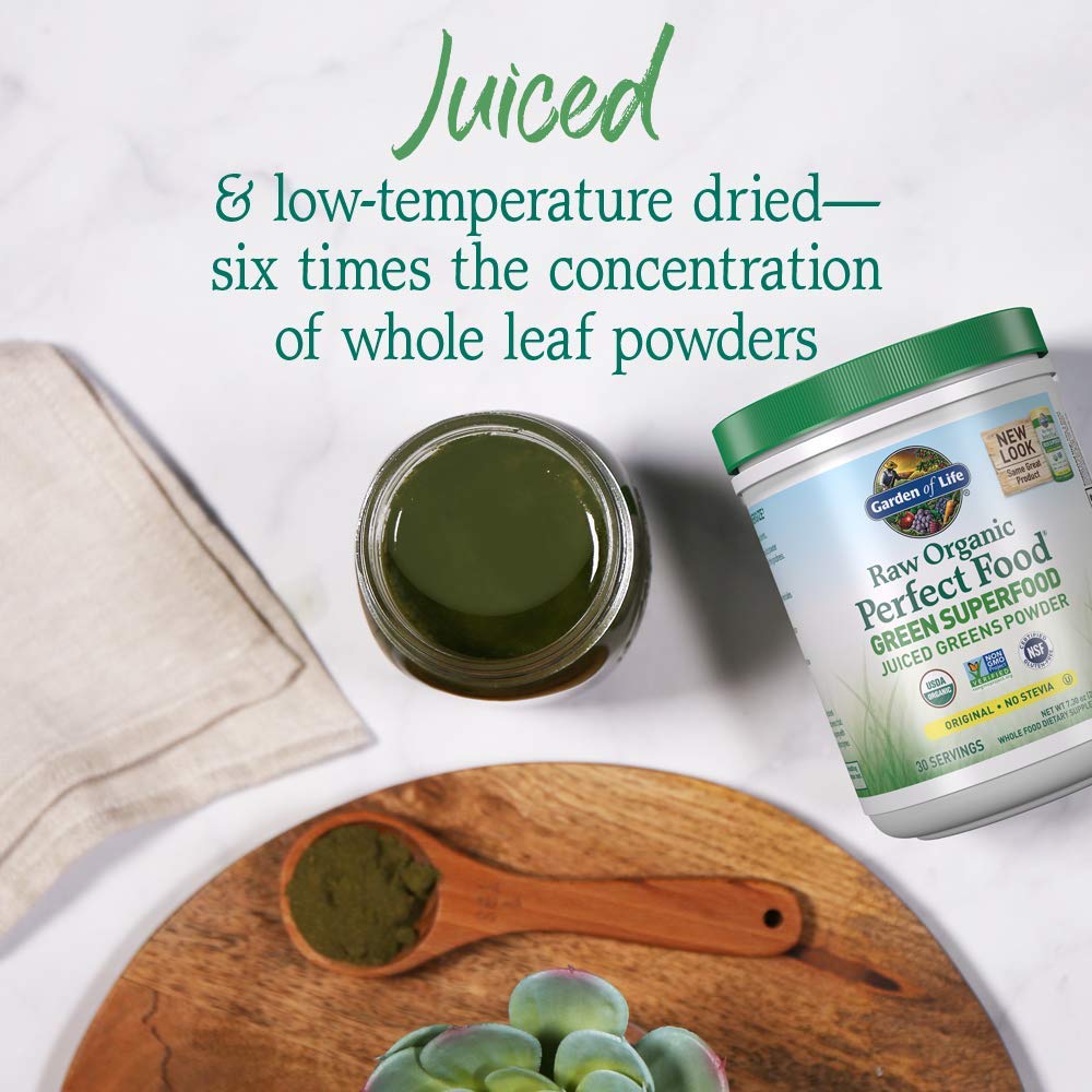 Garden of Life Raw Organic Perfect Food Green Superfood Juiced Greens Powder - Original Stevia-Free, 30 Servings, Non-GMO, Gluten Free Whole Food Dietary