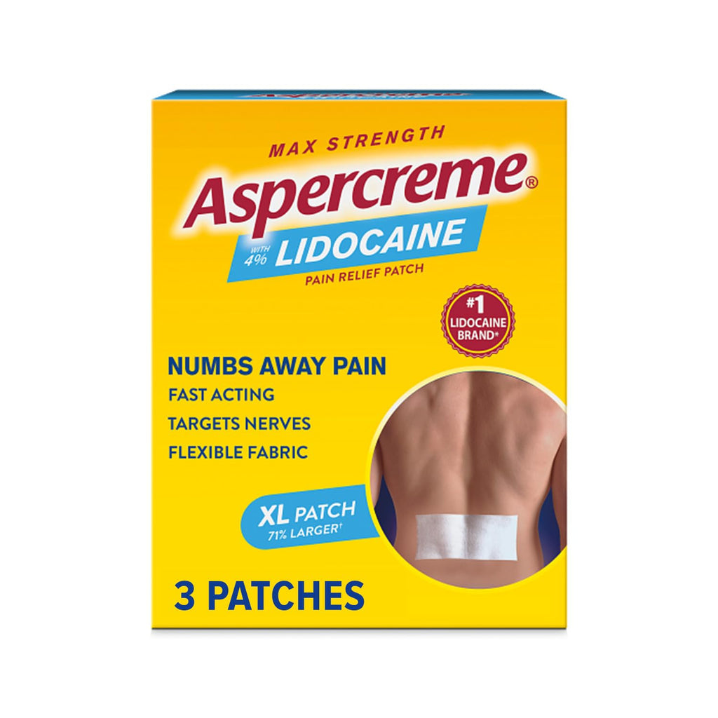 Aspercreme Lidocaine Pain Relief Patch XL for Back, Neck & Shoulder Pain, Topical Patches with Max-Strength 4% Lidocaine & Flexible Fabric Numbs Away Pain, 3 Ct. Aspercreme Au supplements