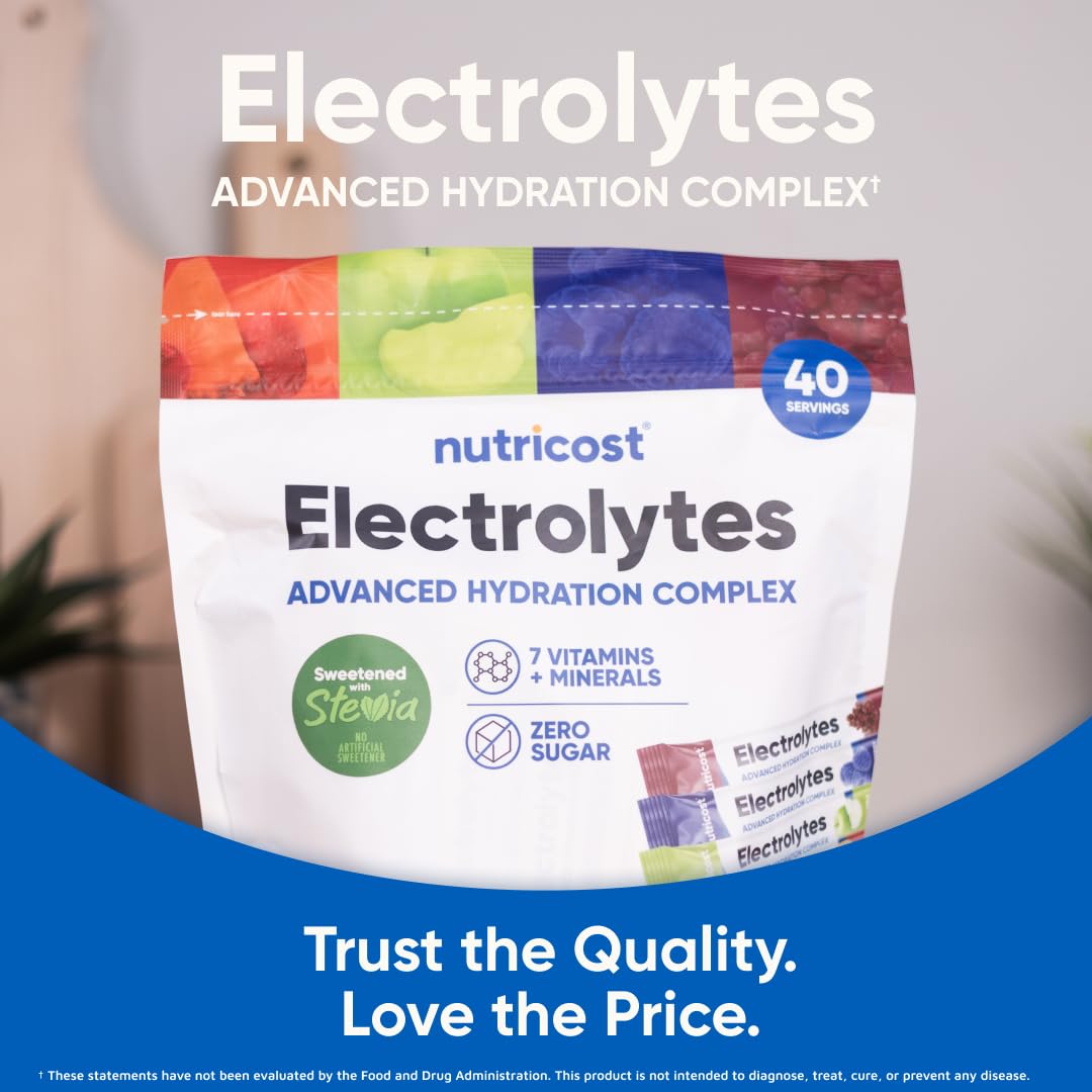 Nutricost Electrolytes Complex, Variety Pack Flavored, 40 Stickpacks - Advanced Hydration Complex
