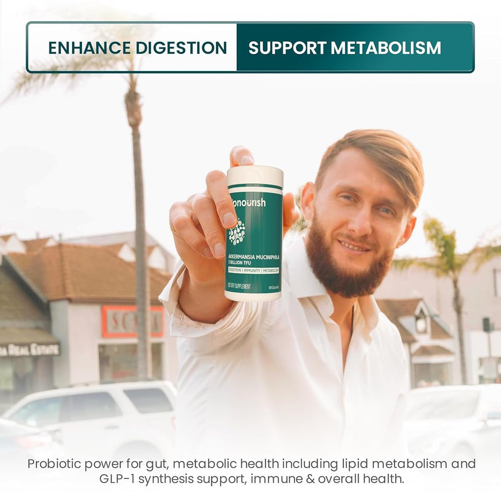 UpNourish Probiotics for GLP-1 Support, 5 Billion TFU Akkermansia Muciniphila for Digestive Health, Leaky Gut, Immunity and Metabolic Health, Prebiotics and Probiotics for Women and Men, 60 Capsules UpNourish Au supplements