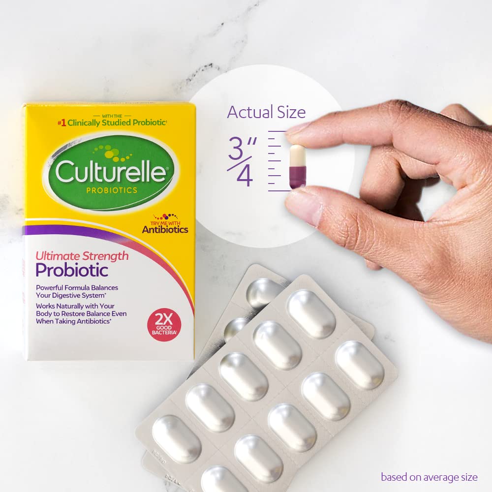 Culturelle Ultimate Strength Probiotic for Men and Women, Most Clinically Studied Probiotic Strain, 20 Billion CFUs, Supports Occasional Diarrhea, Gas & Bloating, Non-GMO, 30 Count Culturelle Au supplements