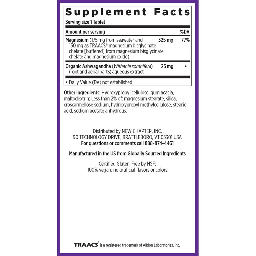 New Chapter Magnesium + Ashwagandha Supplement, 325 mg with Magnesium Glycinate for Muscle Relaxation & Recovery, Heart, Nerve & Bone Health, 2.5X Absorption