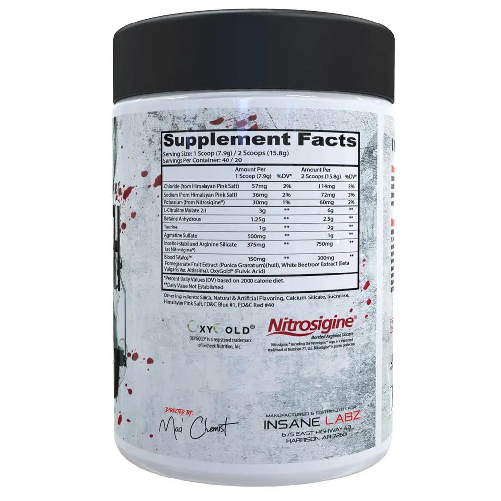 Insane Labz Saw Bloodbath, Non-Stim Pump Pre Workout Powder with Nitrosigine­, OxyGold Insane Labz Au supplements
