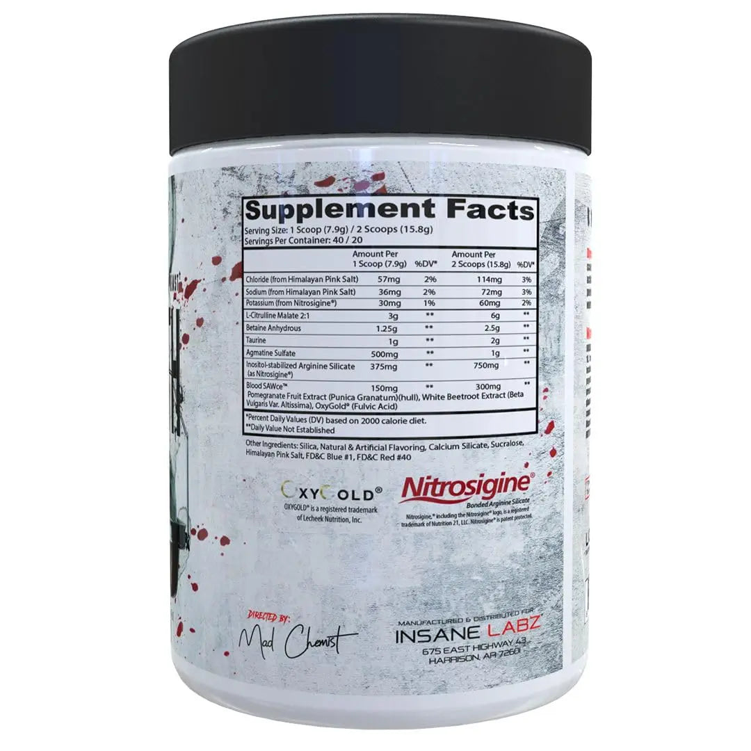 Insane Labz Saw Bloodbath, Non-Stim Pump Pre Workout Powder with Nitrosigine­, OxyGold Insane Labz Au supplements