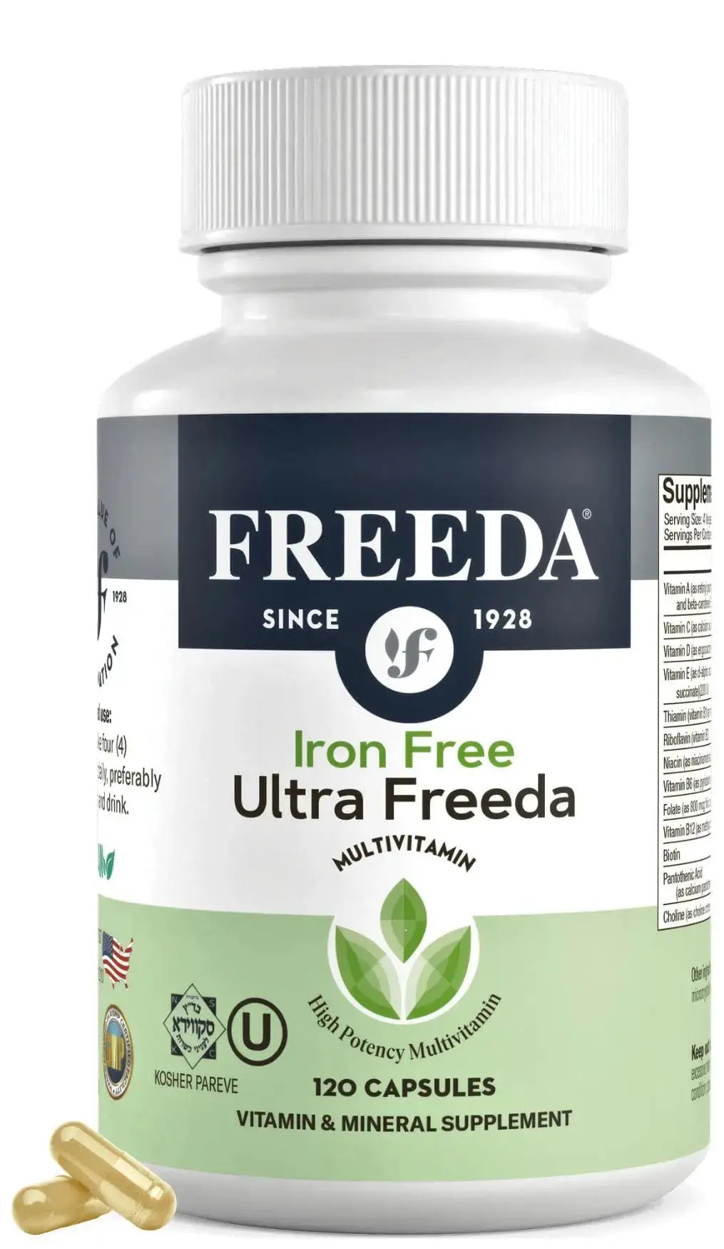 FREEDA Ultra Multivitamin Capsules – High-Potency Daily Supplement for Men & Women – Iron-Free – 120 Count – Kosher Certified FREEDA Au supplements