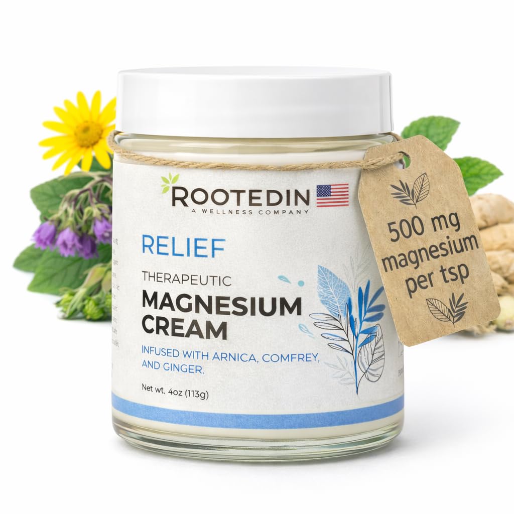 Rooted In Relief Magnesium Cream – 500mg Magnesium Chloride per Teaspoon – Enriched with Arnica, Comfrey & Botanical Blend – Targeted Muscle Support & Topical Relaxation – 4 oz Glass Jar Rooted In Au supplements