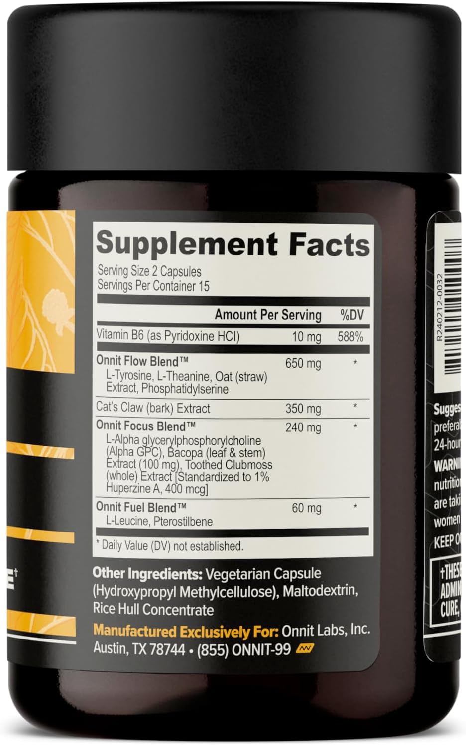 ONNIT Alpha Brain Nootropic Brain Supplement for Focus, Memory, Mental Clarity, Cognitive Support with L-Theanine and Vitamin B6, 30 Count Capsules
