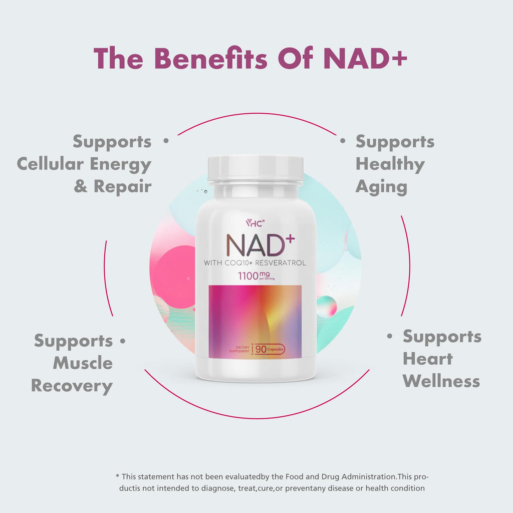 VHC NAD+ Supplement, NMN Alternative Liposomes with CoQ10, Trans-Resveratrol for Women & Men,Support Energy, Anti-Aging,Focus,90 Capsules VHC Au supplements