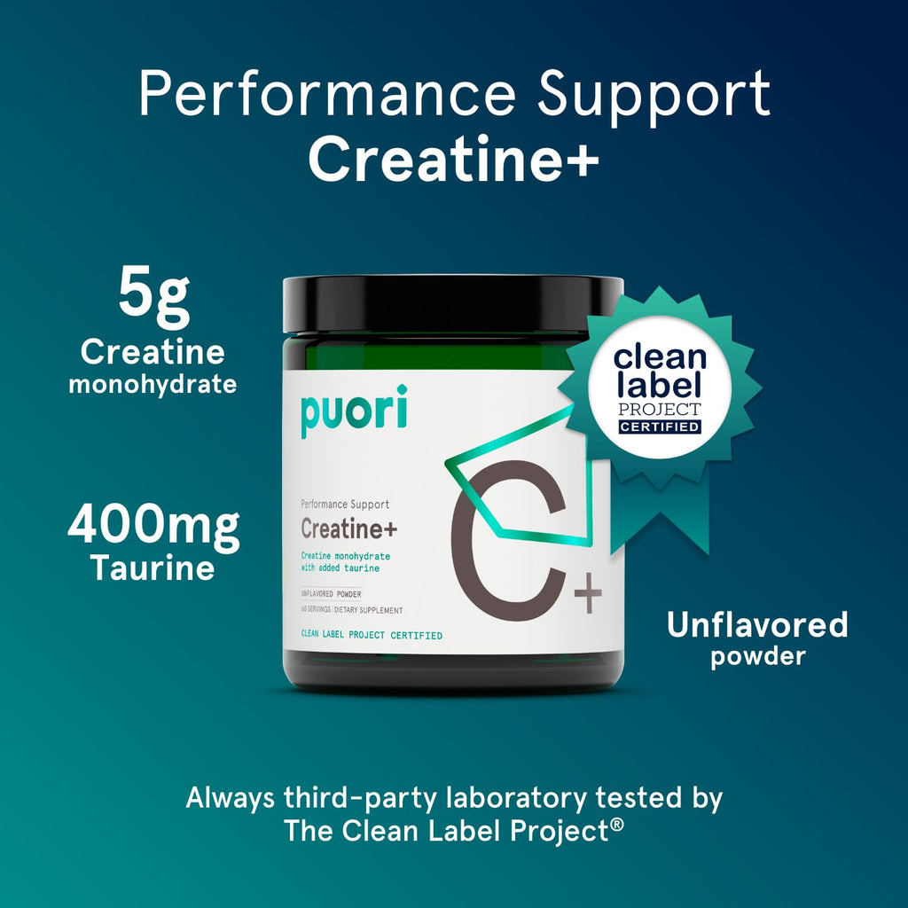 Puori Creatine Monohydrate Powder with Taurine - Unflavored Creatine Powder, Pre-Workout Supplement for Men & Women - Muscle Builder, Enhanced Workout