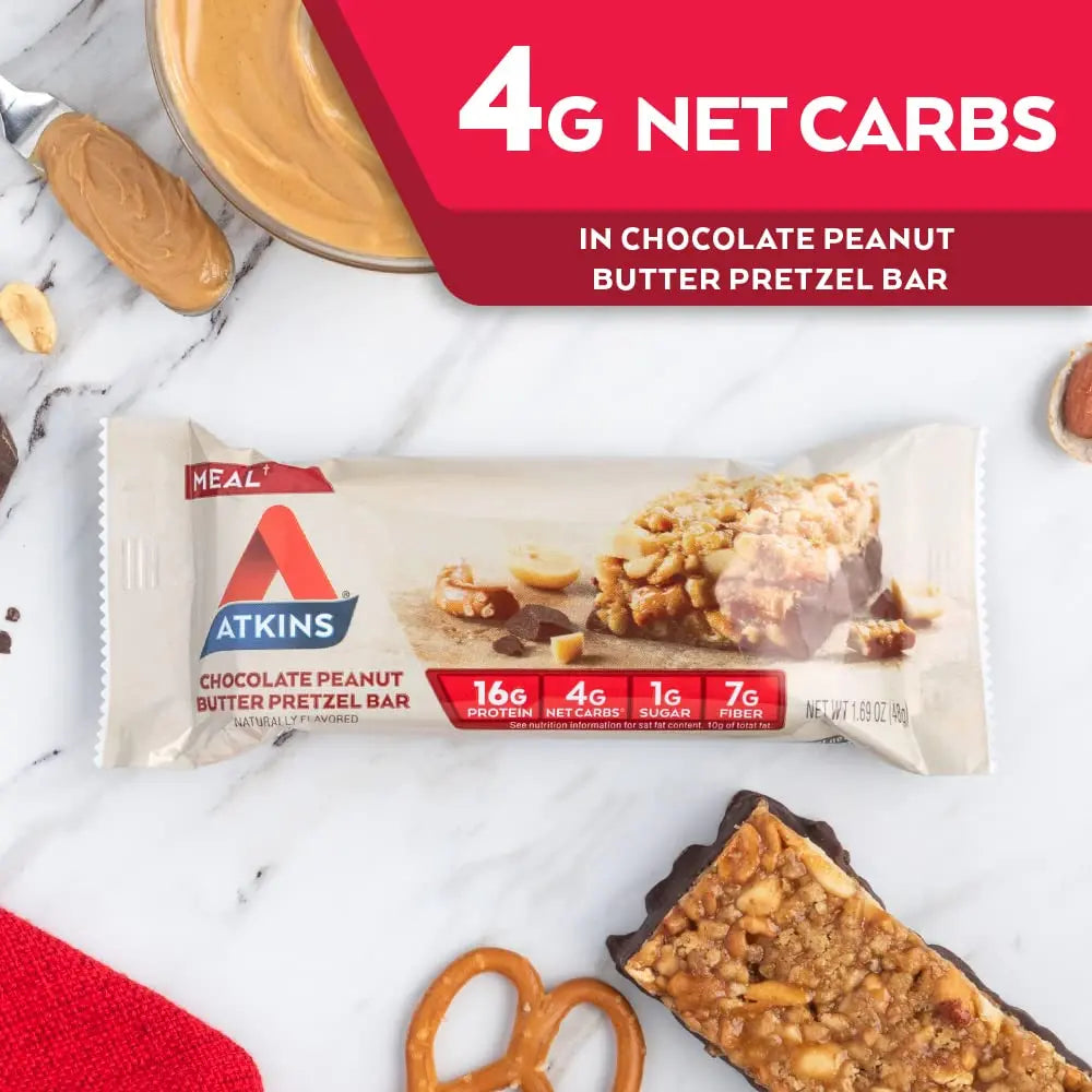 Atkins Chocolate Peanut Butter Pretzel Protein Meal Bar, High Fiber, 16g Protein, 1g Sugar Atkins Au supplements