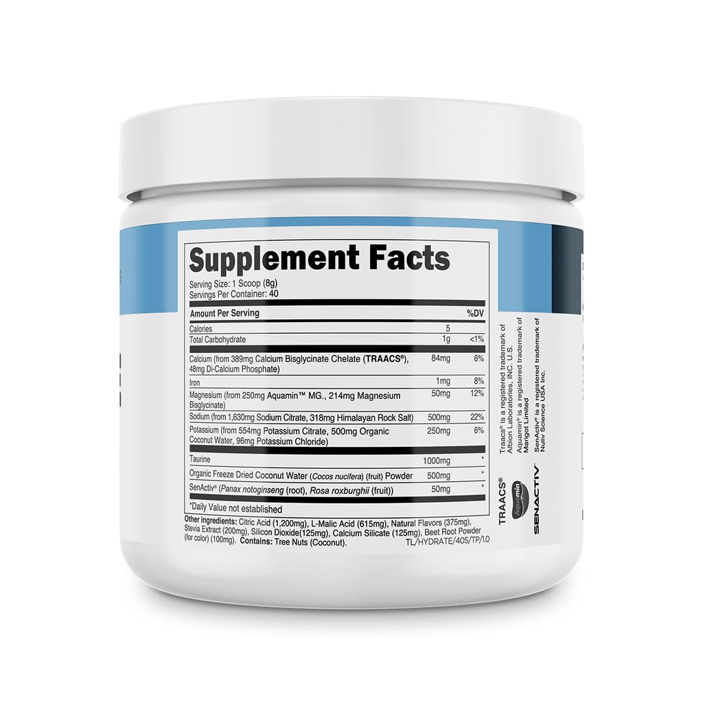 Transparent Labs Hydrate Naturally Sweetened Electrolytes Powder - Hydration Powder Electrolytes with Coconut Water, Calcium, Taurine, & Potassium